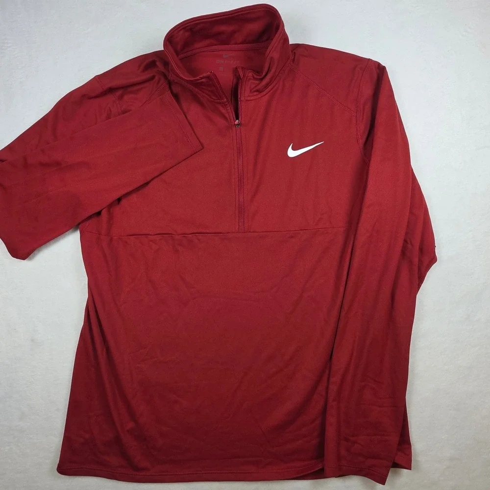 Nike Mens Dri-FIT Quarter Zip Pullover Red Training Running Top Large